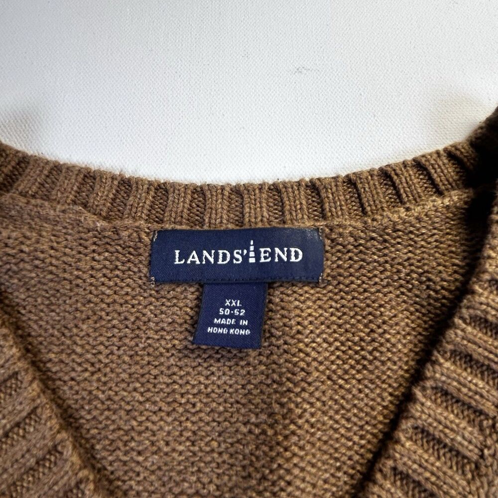 Vintage Lands End V-neck Sweater Vest Brown Tan 100% Cotton Hong Kong Mens XXL - Picture 3 of 9